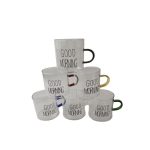 ست 6 عددی فنجان شیشه‌ای گود مدل مورنینگ با دسته رنگی و طرح GOOD MORNING