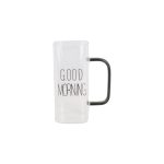 لیوان شیشه‌ای مکعبی GOOD MORNING با دسته تیره