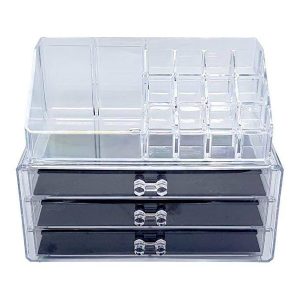 استند لوازم آرایشی سه کشو پلاستیکی شفاف