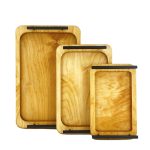 سینی چوبی دسته فلزی مجموعه 3 عددی مناسب پذیرایی و دکوراسیون