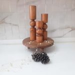 شمعدان مدل چوبی طرح مروارید کد ۰۳ مجموعه ۳ عددی
