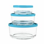 ظرف نگهدارنده کاوه مدل آبان بسته 3 عددی شیشه‌ای با درب آبی