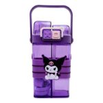 قمقمه دو مخزن کرومی مدل Kuromi بنفش با نی داخلی، قفل ایمنی و دسته‌دار