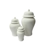 ست جینجر سه‌تایی سرامیکی سفید براق با درب سرامیکی و طراحی مینیمال