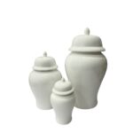 ست جینجر سه‌تایی سرامیکی سفید براق با درب سرامیکی و طراحی مینیمال
