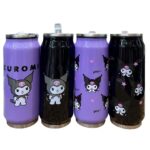 بطری دوجداره کرومی استیل طرح Kuromi در دو رنگ مشکی و بنفش با نی داخلی