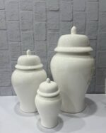 ست جینجر (جار) سه‌تایی سرامیکی سفید درب‌دار دکوری - Image 4