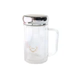 دمنوش‌ساز شیشه‌ای درب آینه‌ای دسته‌دار با فیلتر استیل و بدنه شفاف مقاوم به حرارت