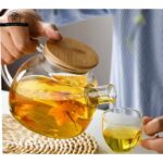 قوری پیرکس درب بامبو ۱۰۰۰ میل | مقاوم در برابر حرارت | شفاف و شیک - Image 2